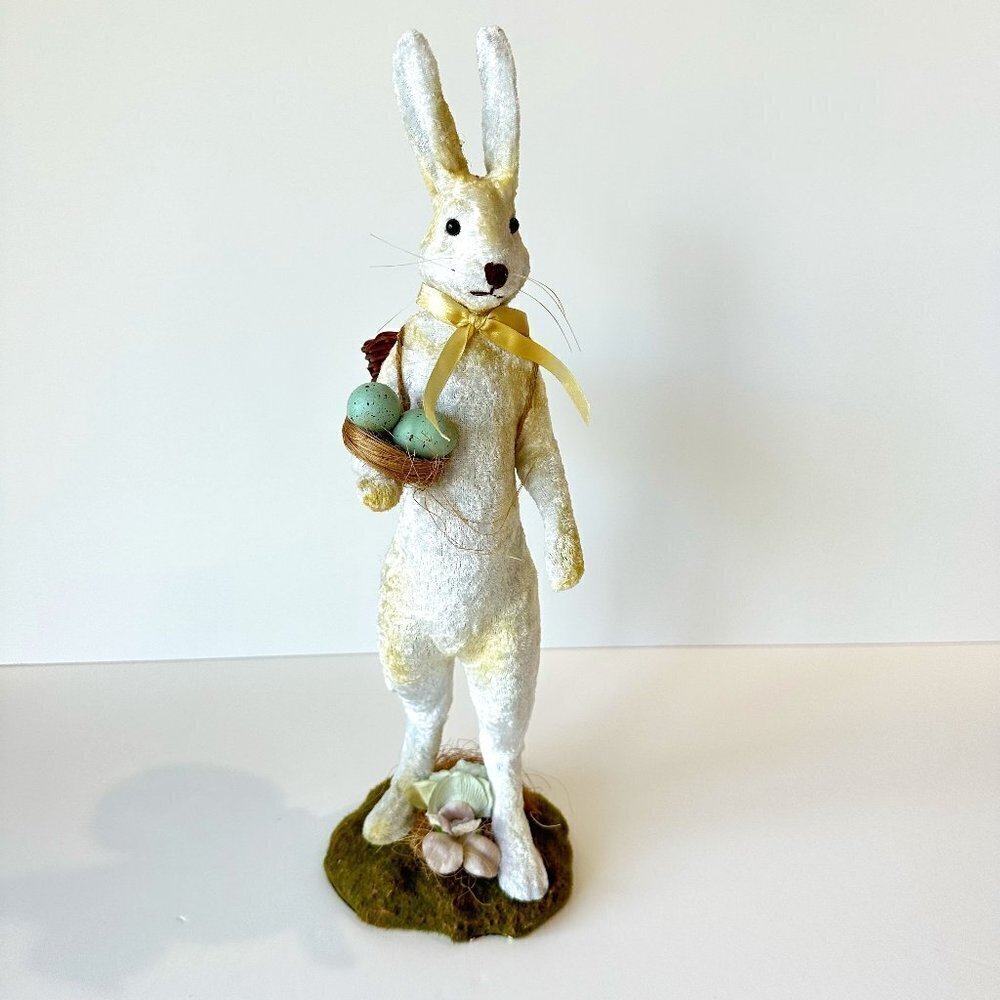 Maisons De Vente Vintage 16" Velvet Bunny Rabbit with Eggs & Basket Easter Decor